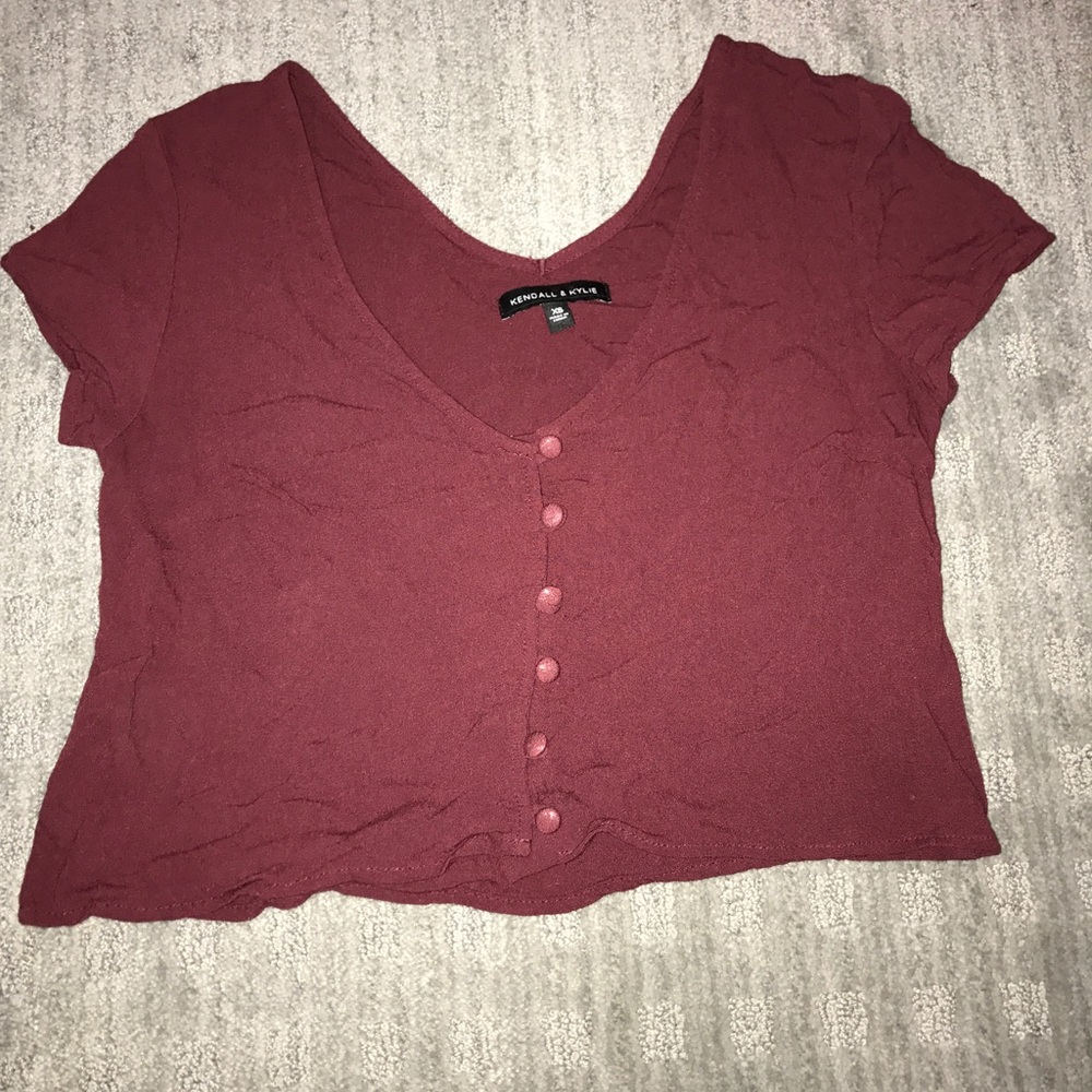 Maroon button up crop top
